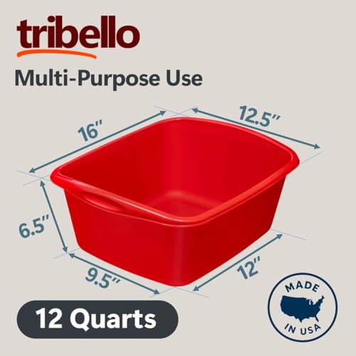 Tribello Plastic Wash Tub Dishpan Basin and Foot Bath for Soaking Feet, Laundry Hand Wash Bucket, Dish Pans for Washing and Storage Cleaning Supplies - 12 Quarts - Heavy Duty - Made in USA (Red) - color: Red