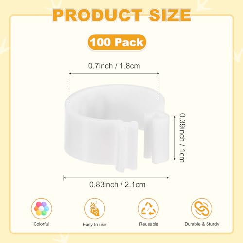 Generic 100-Pack Chicken Leg Bands, 16 mm Plastic Poultry Identification Chicken Leg Rings for Turkey/Duck/Goose/Chicks, Colorful Numbered Foot Clip on Tags [White]