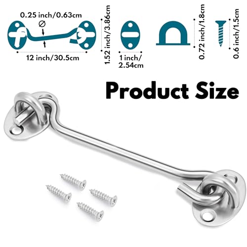 Rainspire (2 Pack) 12 Inch Privacy Hook and Eye Latch for Barn Door, Stainless Steel Gate Latch Barn Door Lock Cabin Hooks for Gate Shutters Window Slide Barn Shed Cabinet Bathroom, Silver - color: Silver, size: 12 Inch