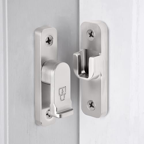 Silvery 90 Degree Right Angle Barn Door Latches，Flip Gate Lock | Zinc Alloy Sliding Door Latch Lock,Cabinet Lock,for bedroom,Wine Cabinet,drawer,cabinet,garage,window,Pet Cage - color: Silvery