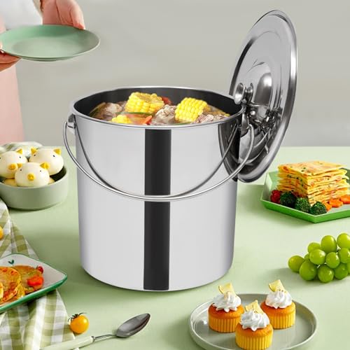 Extra Thick 20L Stainless Steel Barrel Bucket with Lid, Milk Can, Food & Water Storage, Wine Pail, Champagne Cooler, Kitchen Bucket - color: 20l