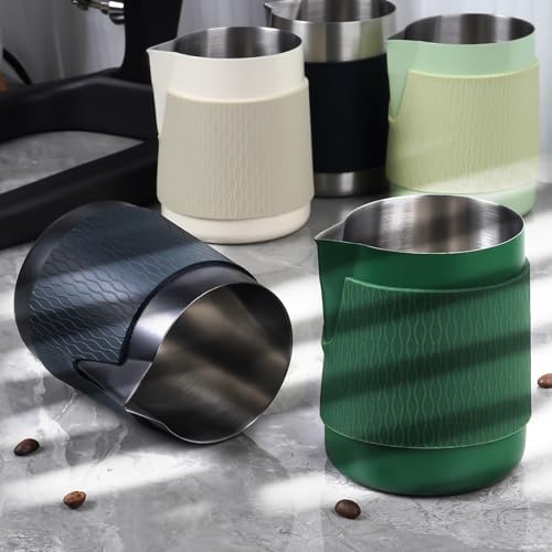 IKAPE Espresso Milk Pitcher, 15.04/450ml Milk Frothing Jug without Handle, Espresso Steaming Pitcher with Sharp Spout for Espresso Barista Tool(black) - color: Black