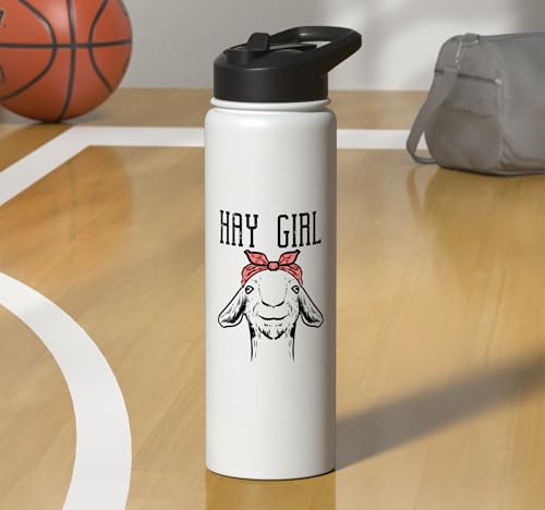 Hay Girl Goat Funny Farm Animal Girls Kids Toddler Women Stainless Steel Insulated Water Bottle - color: White