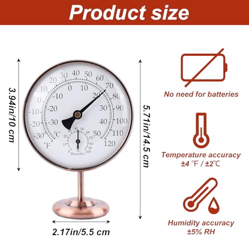 4inch/10.16cm Indoor Thermometer and Humidity Gauge, Indoor Thermometer Hygrometer Gauge with Humidity Reading Monitor Brass Dial with Stand Battery-Free for Home Room Desk Office Bedroom - color: copper, style: Style 3
