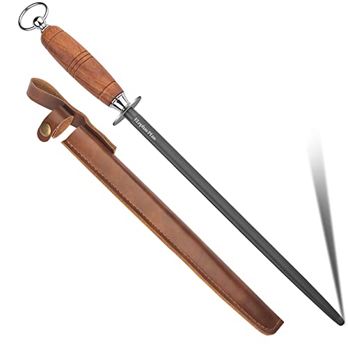 honing steel knife sharpener ，Wooden Handle knife sharpener rod,12 Inch Knife Sharpening Steel Honing Rod（mahogany） - color: Rosewood