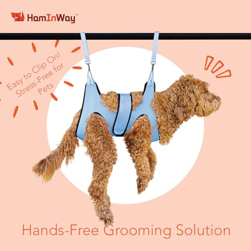 Haminway Pet Grooming Hammock – Large Dog Grooming Sling for Nail Trimming, Bathing & Ear/Eye Care – Blue - color: Blue
