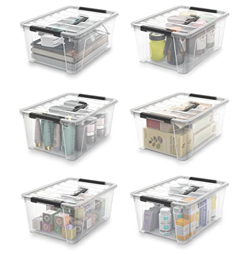 WYT Clear Storage Latch Bins, 6-Pack Storage Organizer Box with Handle and Lids, 5-Litre - color: Clear