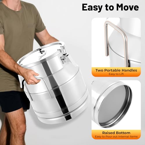 20L 5.3 Gallon Milk Can Stainless Steel Milk Bucket Wine Pail Bucket Versatile Milk Can Wine Bucket Liquid Storage Milk Transport Can Tote Jug with Sealed Lid Heavy Duty and Carry Handle - size: 20L 5.3 Gallon