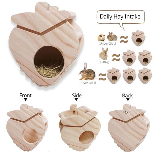 JanYoo Rabbit Hay Feeder,Natural Wooden Hay Holder for Guinea Pigs Bunny Cage Rabbit Hay Dispenser Hanging Standing-Strawberry - size: Strawberry