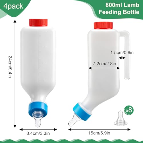 4 Sets Lamb Goat Feeding Bottles with Silicone Nipples, Thickened Heavy Duty Upside Down Hanging with Measurement Marks, Livestock Nursing Bottle for Lamb Goat Fawn Puppies Farm Use (800ml) - size: 800ml