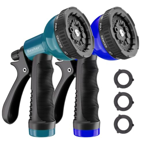 Besiter Garden Hose Nozzle Sprayer: 2 Pack 10 Watering Patterns Spray Nozzles Heavy Duty Hose Head Hose Attachment RoyalBlue - color: RoyalBlue