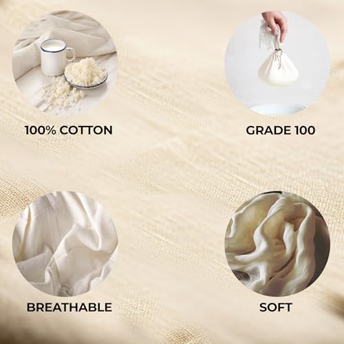 Dark White Premium Reusable Cheesecloth 100% Organic Cotton for Straining, Cooking, Nut Milk, Durable, Chemical-Free, Multi-Purpose Fabric for Crafts, and Household Needs (8 Pieces - Grade 100)) - size: 8 Pieces - Grade 100)