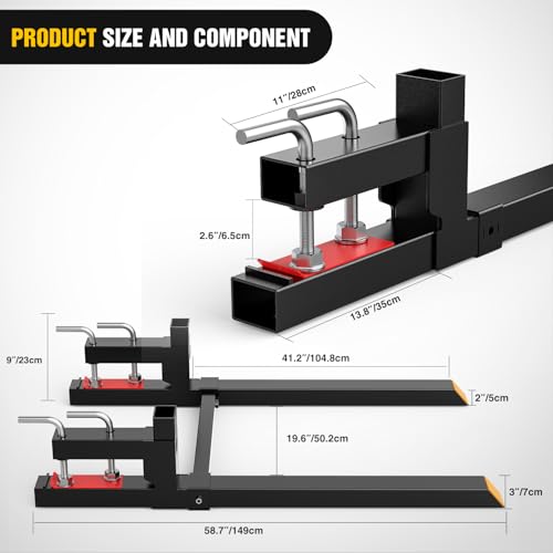 Nilight 60" 4000lbs Clamp on Pallet Forks with Adjustable Stabilizer Bar | Heavy Duty Steel Pallet Forks for Loader Bucket Skid Steer and Tractor - color: 60" Pallet Forks w/ Stabiliser Bar