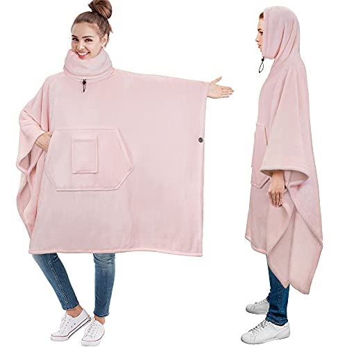 PAVILIA Wearable Blanket Poncho Women Men, Oversized Hoodie Sweatshirt Sweater Neck Warmer, Fleece Soft Hug Sleep Pod Adult - color: Pink, size: Sherpa Fleece