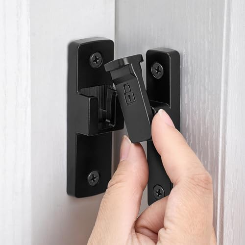 Black 90 Degree Barn Door Lock ，Right Angle Door Lock Latch | Zinc Alloy Flip Gate Latches,for bedroom,garage,balcony,barn,sliding door,bathroom,window,cabinet,drawer,pet enclosures - color: Black_90 Degree