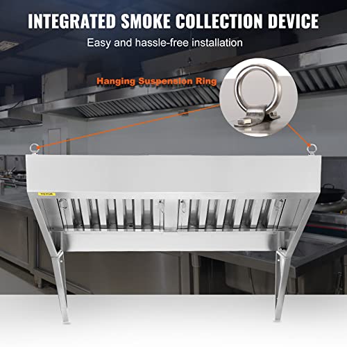 VEVOR Commercial Exhaust Hood, 4FT Food Truck Hood Exhaust, 201 Stainless Steel Concession Trailer Hood with 2 Detachable U-shaped Grid Oil Filter Mesh, Rust Resistant Vent Hood for Kitchen Restaurant | Concession Trailer Hood with 2 Detachable U-shaped G