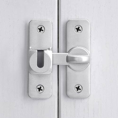 Silvery 90/180° Sliding Door Latches，Aluminum Alloy Cabinet Lock | Flip Gate Latches,Barn Door Latch,Right Angle Door Lock,for bedroom,cabinet,Wine Cabinet,drawer,garage,window,Pet Cage - color: Silvery