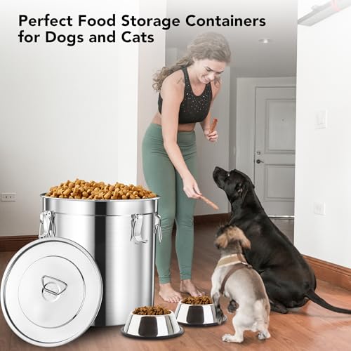 Newget Dog Food Storage Containers, Large Stainless Steel Pet Food Storage Containers 25 lb / 11.5 kg to Keep Fresh, Metal Airtight Cat Food Containers With Scoop and 2 Small Containers - size: 25 lb
