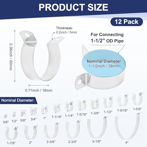 M METERXITY 12-Pack 1-1/2" Brace Bands Chain Link Fence Parts | Galvanized Steel Chain Link Brace Band with Bolts and Nuts for Fence, Gate, Posts, Rust-Resistant [Silver] - size: 1-1/2"