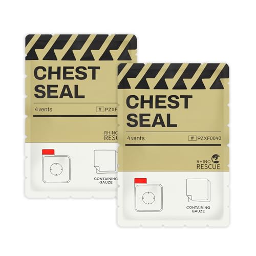 RHINO RESCUE Vented Chest Seal, IFAK Refill First Aid Supplies (2 Count) | Sterile Emergency Trauma Dressing, Occlusive Adhesive Pad Medical for Wound Care, Gunshot, Sucking Chest, HSA/FSA Approved - size: Vented