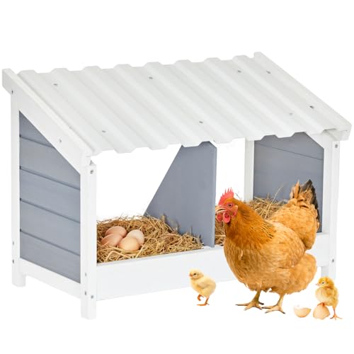PETSFIT 2 Holes Chicken Nesting Box, PVC Waterproof Roof, Privacy Cover | Wall Mounted or Floor Use, Natural Fir Wood, Easy to Assemble and Clean, For Backyard Coops and Farms, Fits Standard Hens - size: 2 Holes