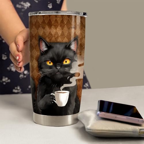 SANDJEST Black Cat Tumbler 20oz Stainless Steel Insulated Coffee Travel Mug Cup for Men Women on Birthday Christmas - color: Black Cat