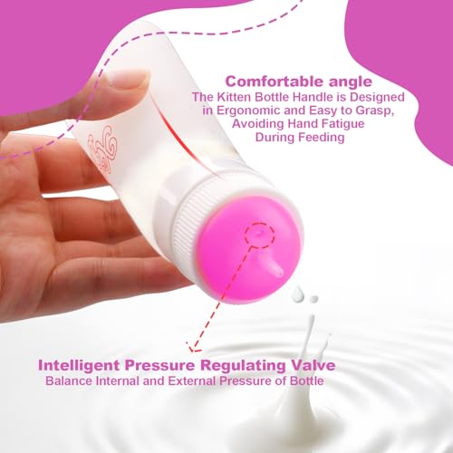 Pet Feeding Nipple with Syringe, Soft Silicone Nursing Pet Feeding Bottle, Ventilation Valve Resistant Tearing for Puppies, Kittens, Rabbit, Small Wildlife (S Nipple,Pink) - color: Pink-S Size
