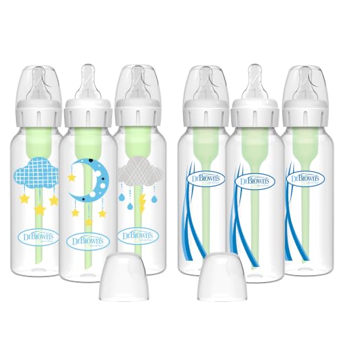 Dr. Brown's Anti-Colic Options+ Narrow Baby Bottles, 8 oz, 4-Pack | Clinically proven to reduce colic, bottles with Level 1 slow flow nipple, Moon and Clouds Gift Set, 0m+, BPA-free - color: Moon & Clouds, size: 6 Count (Pack of 1)