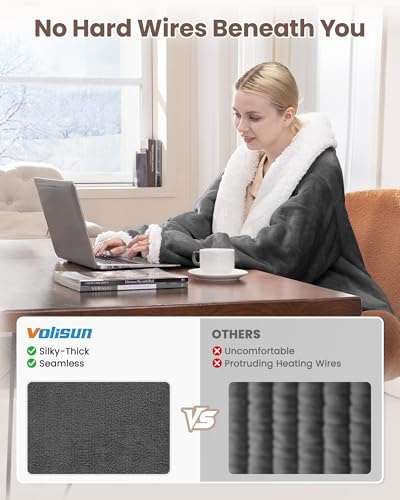 Wearable Heated Blanket with Foot Pocket, Flannel & Sherpa,50"x70",Grey,ETL | Wearable Electric Throw Blanket with Sleeves,9 Heating Levels Snuggle Warm Blanket,2H-10H Auto Off Heated Robe,ETL Certified - size: 50"x70"