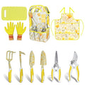 Yellow Garden Tools Set 10 Pieces, Gardening Gifts for Women | Aluminum Alloy Steel Hand Tool Kit w/Non-Slip Ergonomic Handle, Floral Print Garden Supplies Organizer Handbag, Gardening Set - color: yellow