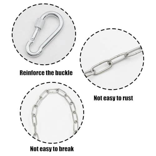 Pine & Linen 2pcs Silver 20inch Durable Gate Chains Lock,Stainless Steel Chain Link with Carabiner Easy to Adjust Barn Chain,Metal Gate Latch Chains for Outdoor Fence/Livestock