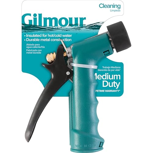 Gilmour Insulated Grip Nozzle with Threaded Front | Ergonomic Handle, Hot Water Compatible, Trigger Lock, Flow Control, Threaded Tip, Concentrated Stream