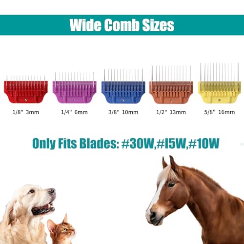 DOG Stainless Steel Wide Clipper Attachment Guard comb Set for A5 Series | Snap-On/Off Design Combs,Only Fir for 10W/15W/30W Wide Blade (Medium 5-Piece) - color: Medium 5-Piece