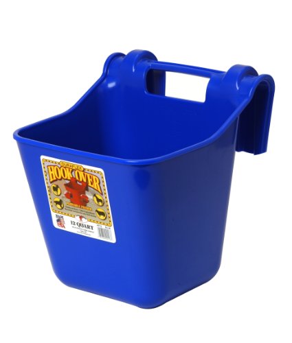 Little Giant® Plastic Hook Over Feeder | Mountable Livestock & Pet Feed Bucket | Horse Feed Bucket | Made in USA | 12 Quarts | Blue - color: Blue, size: 12 quart