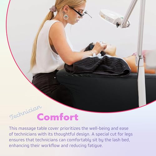 Lash Bed Cover - Waterproof Artificial Leather Massage Table Cover, Fitted Wax Mat Protector for Esthetician Bed, Massage Bed Topper, Lash Bed Topper, and Waxing Bed Use – Black
