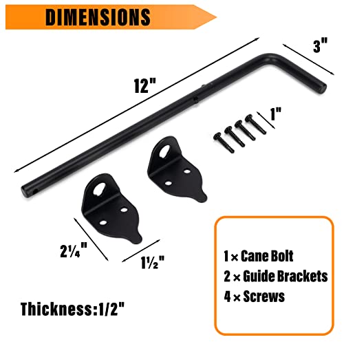 12" Heavy Duty Cane Bolt Gate Drop Rod-Steel Gate Ground Latch Designed for Wood Metal Vinyl Gates or Double Doors Fence Applications - size: 12 Inch-1 Pack