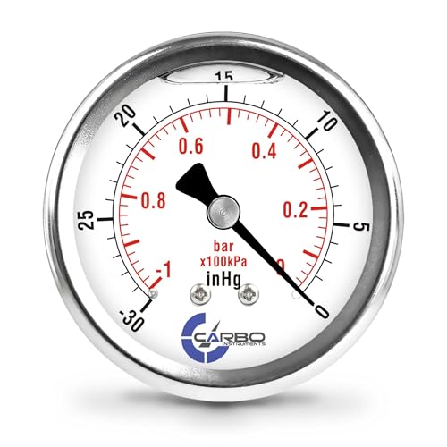 Vacuum Pressure Gauge 0 to -30 inHg with NIST Traceable Certificate, Calibrated in USA Lab, 2.5" Dial, 1/4 NPT Back Mount, ASME Grade A, 304 SS Case, Brass Wetted Parts, inHg/Bar - size: 0 to -30 inHg, style: NIST TRACEABLE