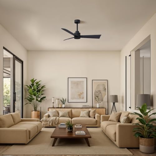 Matthews Fan Company AK-BK-BW-56 Alessandra Wet Rated 56" Ceiling Fan without Light, Remote Included, Silent DC Motor, Matte Black with Barn Wood Tone - color: Matte Black with Barn Wood Tone, size: 56-inch