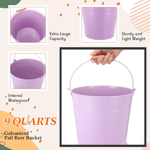 Didaey 12 Pcs 9 Quart Large Galvanized Metal Buckets with Handle Inch Heavy Duty Stainless Steel Pails Round Pail for Party Wedding, Crafts, Utensils, Table Centerpieces (Multicolor) - color: Multicolor
