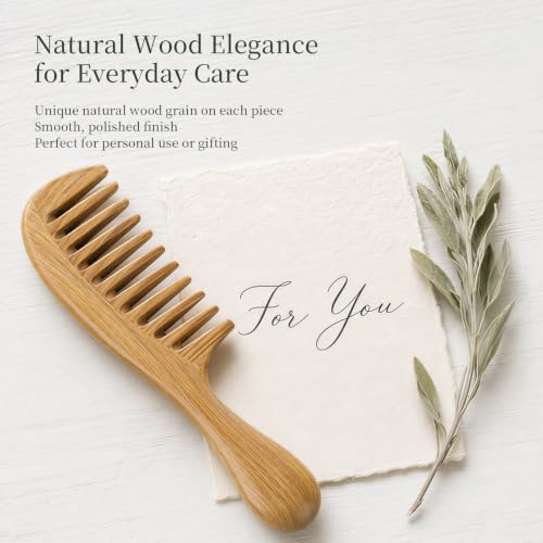 Onedor Handmade 100% Natural Green Sandalwood Hair Combs - Anti-Static Sandalwood Scent Natural Hair Detangler Wooden Comb (Extra Wide Tooth) | Handmade, 0.25 in Tooth Spacing, Smooth Rounded Teeth, Helps Reduce Static, Less Pulling, Wavy Thick Long Hair