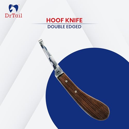 Hoof Knife Double Edged Curved Blade – Stainless Steel Curved Blade Farrier Tool with Wooden Handle, Multipurpose Hoof Trimming Knife for Livestock, 3-Inch Blade, 8.5-Inch Overall (Double-Edge - RH) - style: Double-Edge - RH