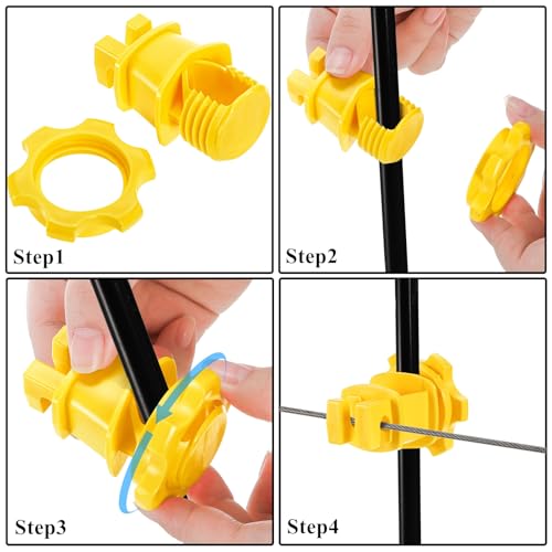 Cididu 50 Pack Electric Fence Insulators, Screw Tight Round Post Insulator, Electric Fence Wire Insulators for Round Pipe, Post Clips Insulators for Farm Animal Agricultural Fence