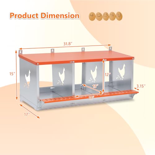 3 Compartment Galvanized Steel Nesting Box Wall Mount | Galvanized Steel Rustproof & Weather Resistant|Vented Design Keeps Interior Dry & Odor Free|Tool-Free Assembly - size: 31.8"L x 17.0"W x 15.0"H