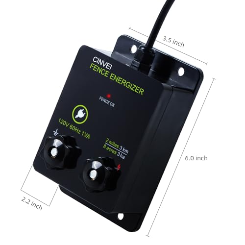 Electric Fence Energizer for Preventing Wild Animals Intruding, CINVEI 2-Mile Electric Fence Energizer for Preventing Wild Animals Intruding 8 Acres Output Voltage 5000V, 0.1 Joule