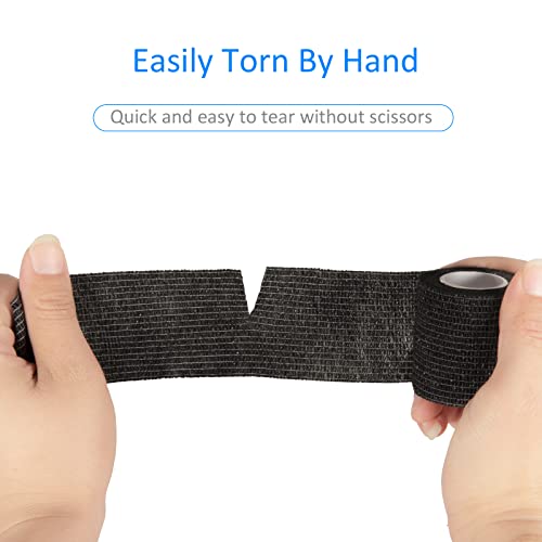 12 Pack Self Adhesive Bandage Wrap 2 Inches x 5 Yards Elastic Bandage Wrap Self Adherent Cohesive Tape Bandages for Wrist Ankle Vet Wrap for Dogs Swelling Sprains Athletic Tape Grip Cover (Black) | Elastic Bandage Wrap Cohesive Bandages for Wrist Ankle Pe