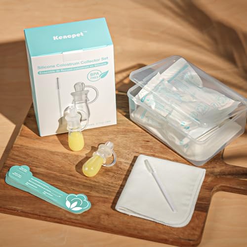 Colostrum Collector Kit 5ml-6pcs, Ready-to-Use Pack, Reusable Breast Milk Collector Multi-Use Colostrum Container with Storage Case, Cotton Wipe & Cleaning Brush, BPA Free