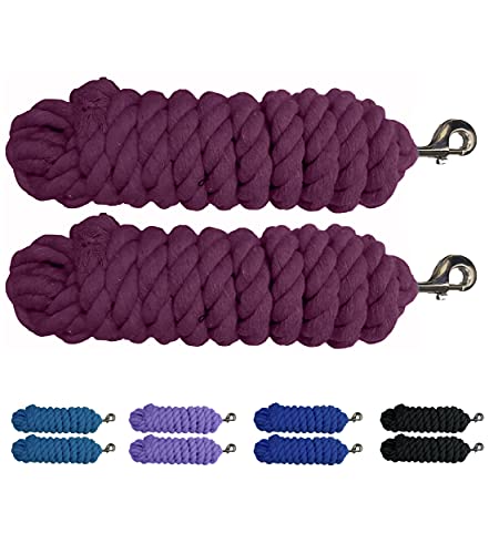 Majestic Ally Pack of 2 Solid Cotton Lead Rope for Horses & Livestock – 10 Foot Long and 5/8 inch (16MM) Thick - Replaceable Heavy-Duty Satin Bolt Snap – Handmade – Soft, Broken in Feel (Burgundy) - color: BURGUNDY
