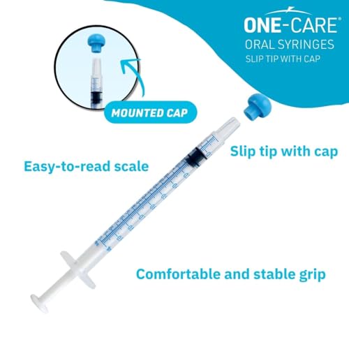ONE-CARE 1ml Oral Syringe w/Cap, Slip Tip Liquid Dispensers, 100/Box | Precise Dosing, Infants-Oral Feed, Accurate Graduation, Individually Wrapped, Food-Grade Plastic, Adult & Pet - size: 1ml