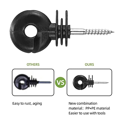 Upgraded Electric Fence Poly Wire 656 Feet 200 Meters and 100 Pcs Black Electric Fence Insulator Screw-in Insulator Fence Ring Wood Post with 1 Pcs Insulator Socket Tool - size: 656 Feet Wire/100 Insulator