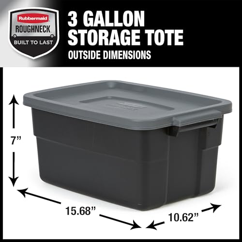 Rubbermaid 6-Pack Heavy Duty Durable 3 GAL Totes for Storage with Snap Lids and Handles, Plastic Storage Bins Stackable Black Gray for Home and Garage (3 GAL - 6 Pack Solid Black and Grey) - size: 3 Gal - 6 Pack
